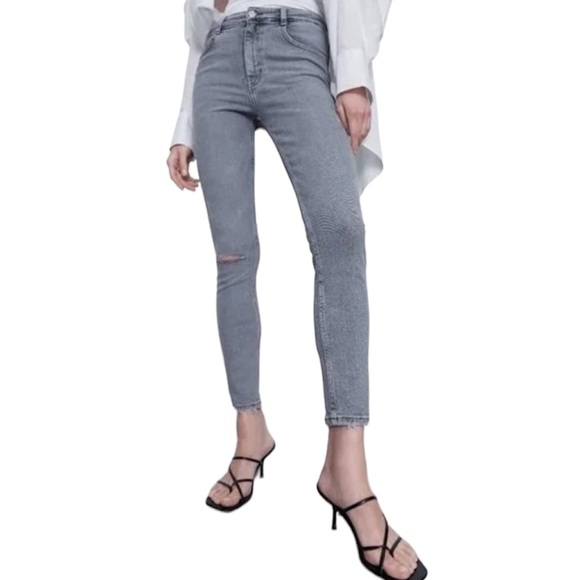 Zara Hi-Rise Gray Vintage Skinny Ankle Jeans Size 8 NWT - Picture 1 of 13